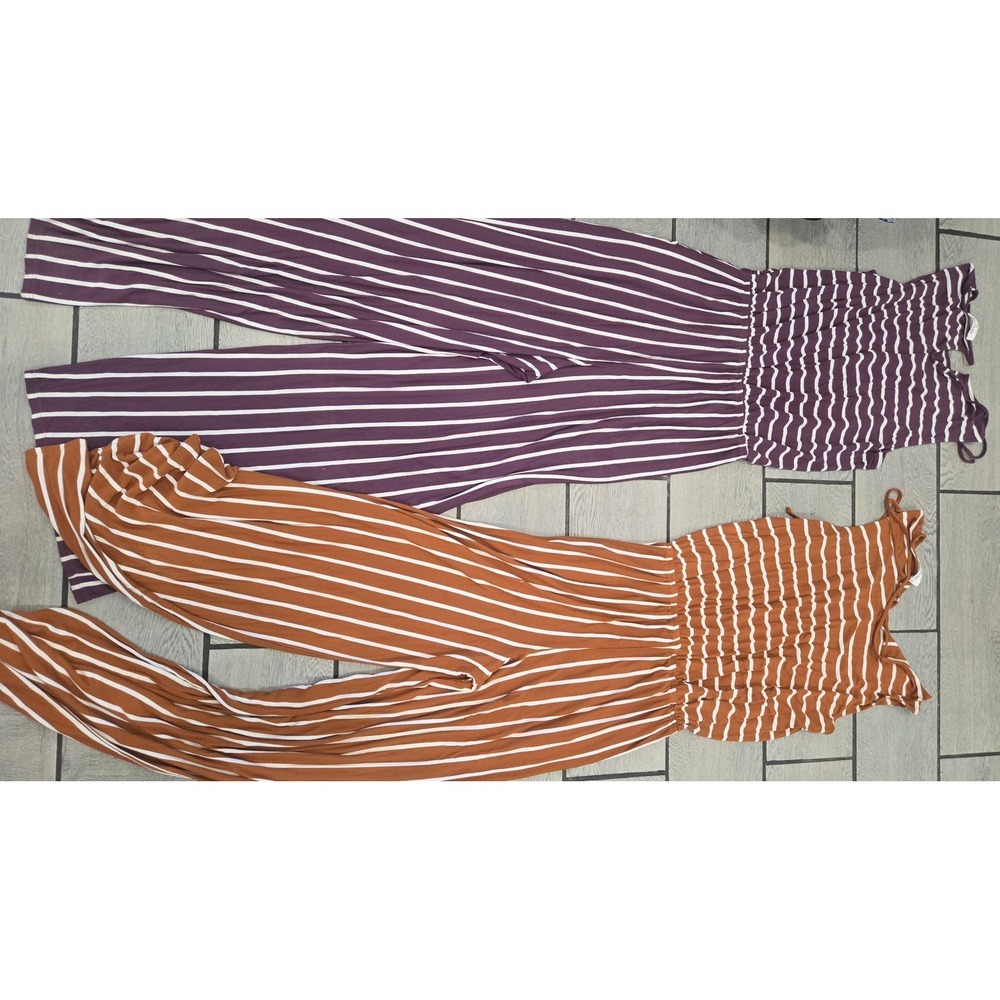 Zenana Striped Wide Leg Jumpsuit Bundle Set of 2 Purple Rust Orange XL - Picture 6 of 13